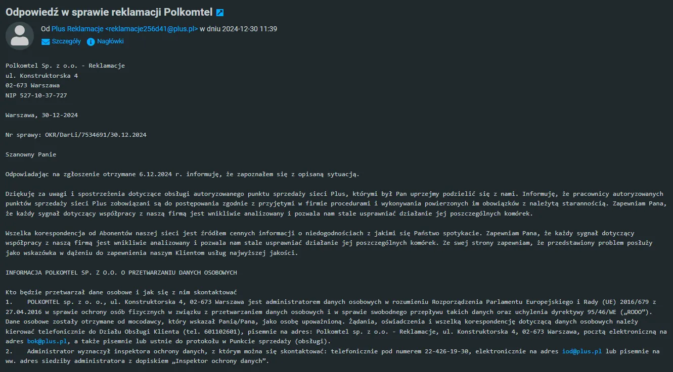 odpowiedź Polkomtel