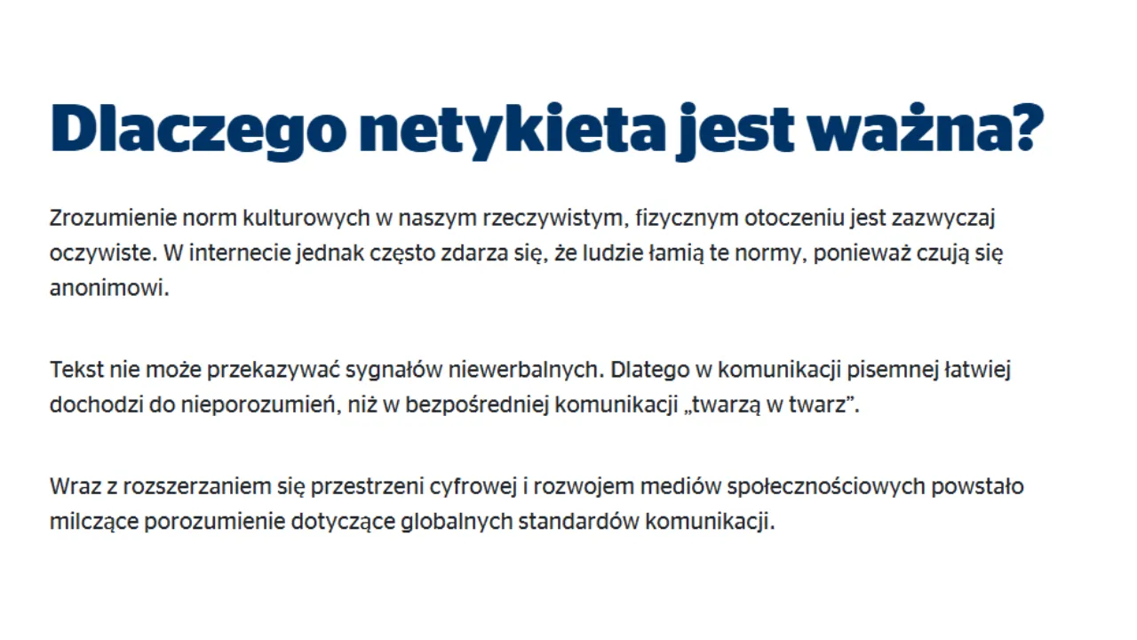 Fragment ze strony OVB Polska: Dlaczego netykieta jest ważna?
